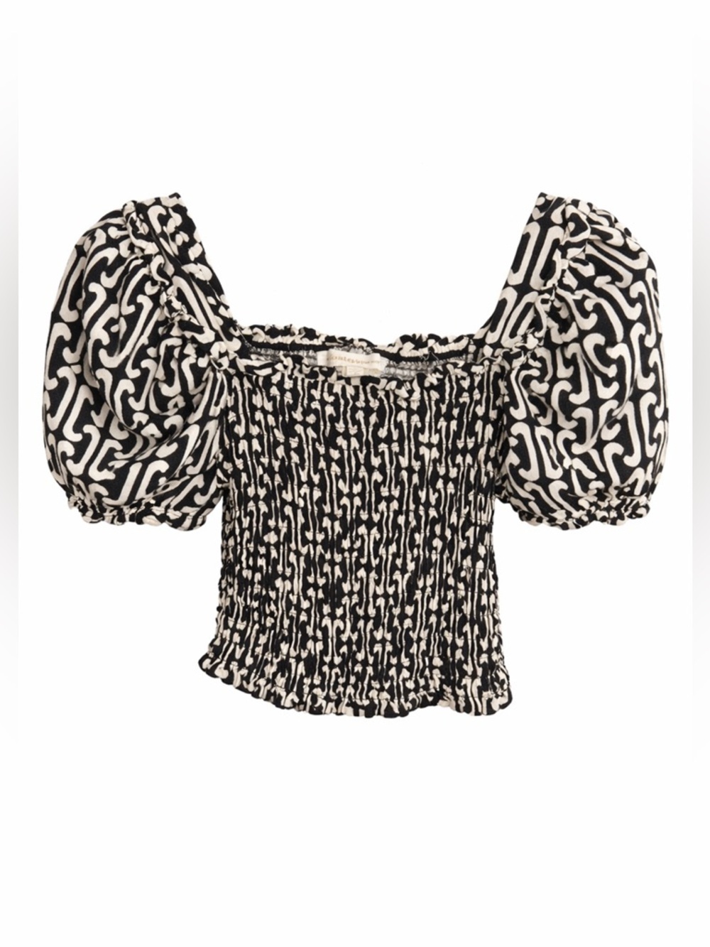 Monteau Smocked Puff Sleeve Crop Top Black White Coquette Cottagecore- Medium